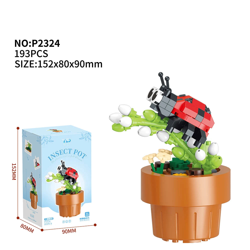 Best Selling Products 2024 Insect Series Plastic Building Blocks Flowers Potted Plant DIY Toys Christmas New Year Decor