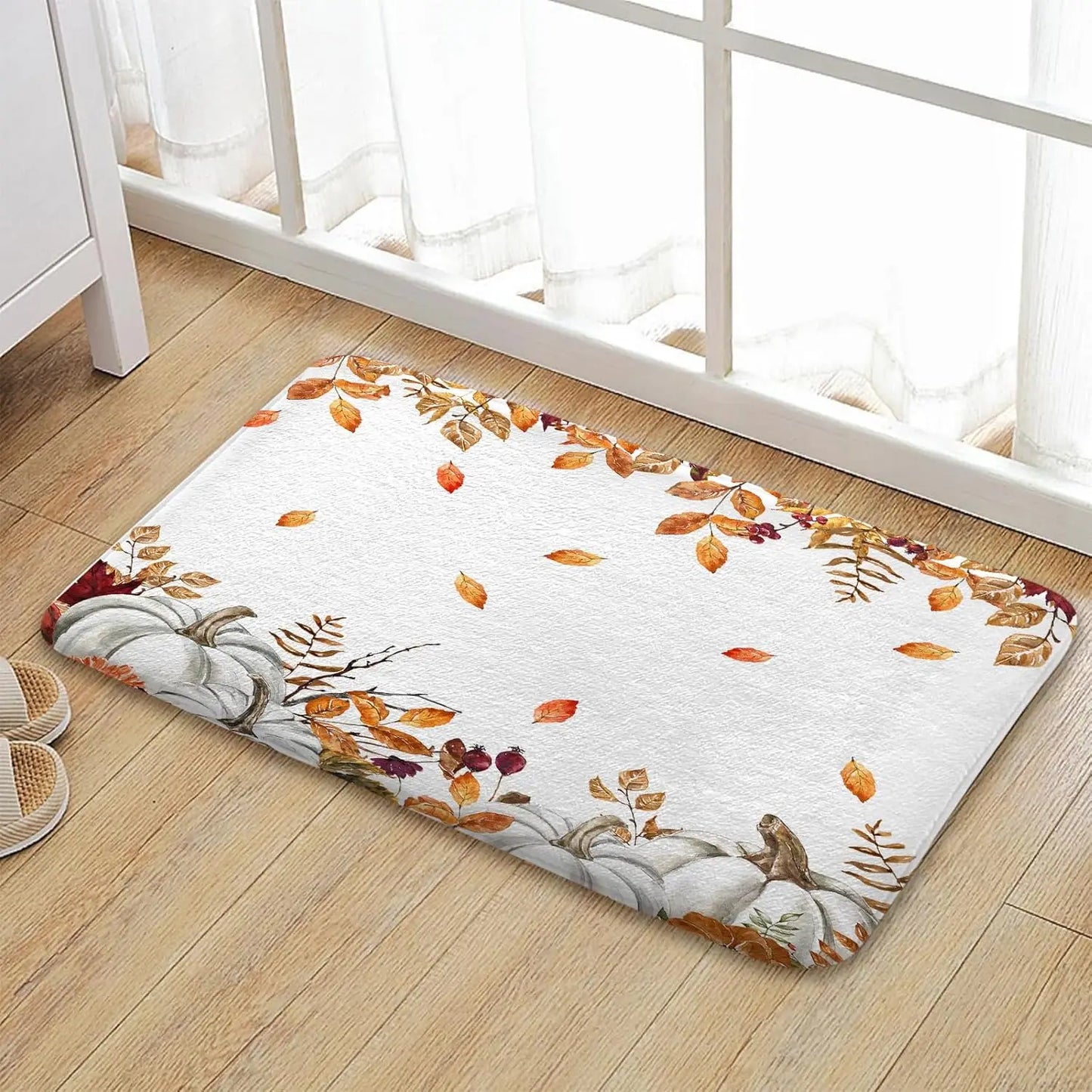 Fall Pumpkins Maple Leaf Autumn Harvest Thanksgiving Carpet Mat Rug Non Slip Home Decor for Bathroom Bedroom Kitchen Bathtub