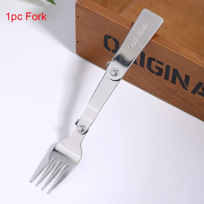 1Pc/3Pcs Portable Outdoor Cutleries Stainless Steel Spoon Fork Chopstick For Camping Travel School Use Folding Tablewares