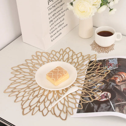 PVC Placemats Metallic Glitter Vinyl Dinning Table Mats Hollow Out Leaf Placemats For Thanksgiving Christmas Holiday Decorative