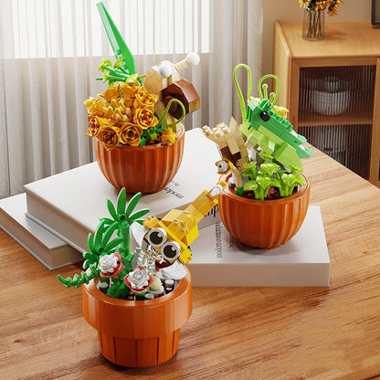 Best Selling Products 2024 Insect Series Plastic Building Blocks Flowers Potted Plant DIY Toys Christmas New Year Decor