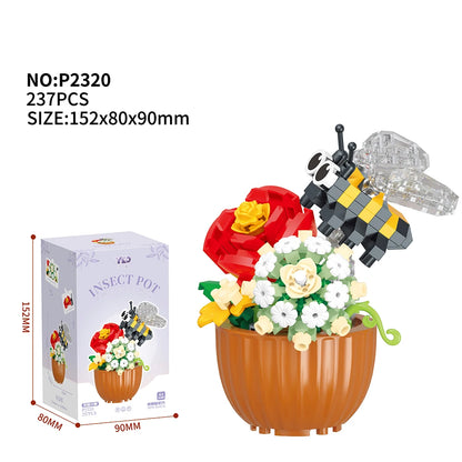 Best Selling Products 2024 Insect Series Plastic Building Blocks Flowers Potted Plant DIY Toys Christmas New Year Decor