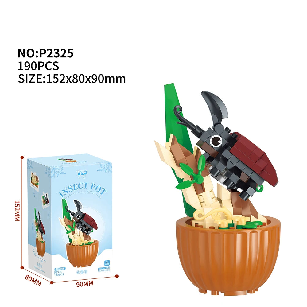 Best Selling Products 2024 Insect Series Plastic Building Blocks Flowers Potted Plant DIY Toys Christmas New Year Decor