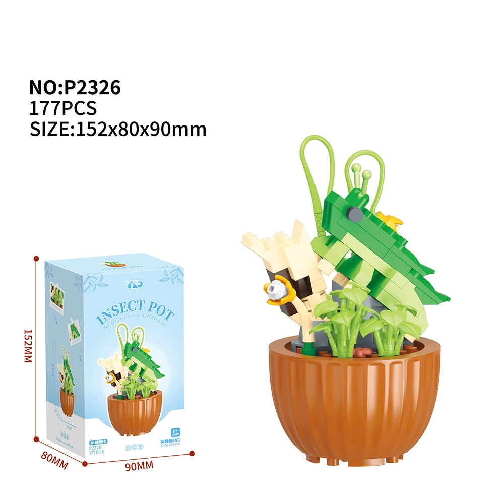 Best Selling Products 2024 Insect Series Plastic Building Blocks Flowers Potted Plant DIY Toys Christmas New Year Decor