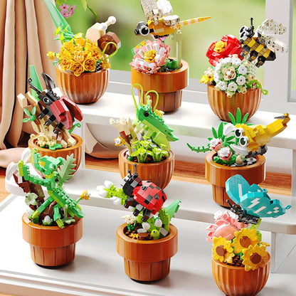 Best Selling Products 2024 Insect Series Plastic Building Blocks Flowers Potted Plant DIY Toys Christmas New Year Decor