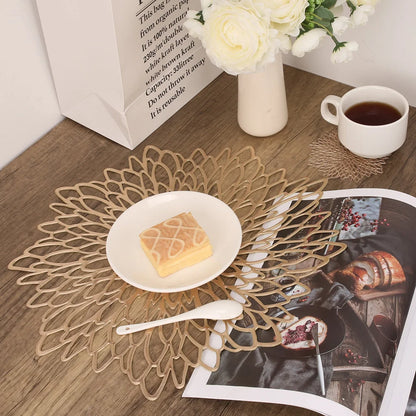 PVC Placemats Metallic Glitter Vinyl Dinning Table Mats Hollow Out Leaf Placemats For Thanksgiving Christmas Holiday Decorative