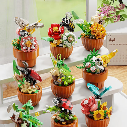 Best Selling Products 2024 Insect Series Plastic Building Blocks Flowers Potted Plant DIY Toys Christmas New Year Decor