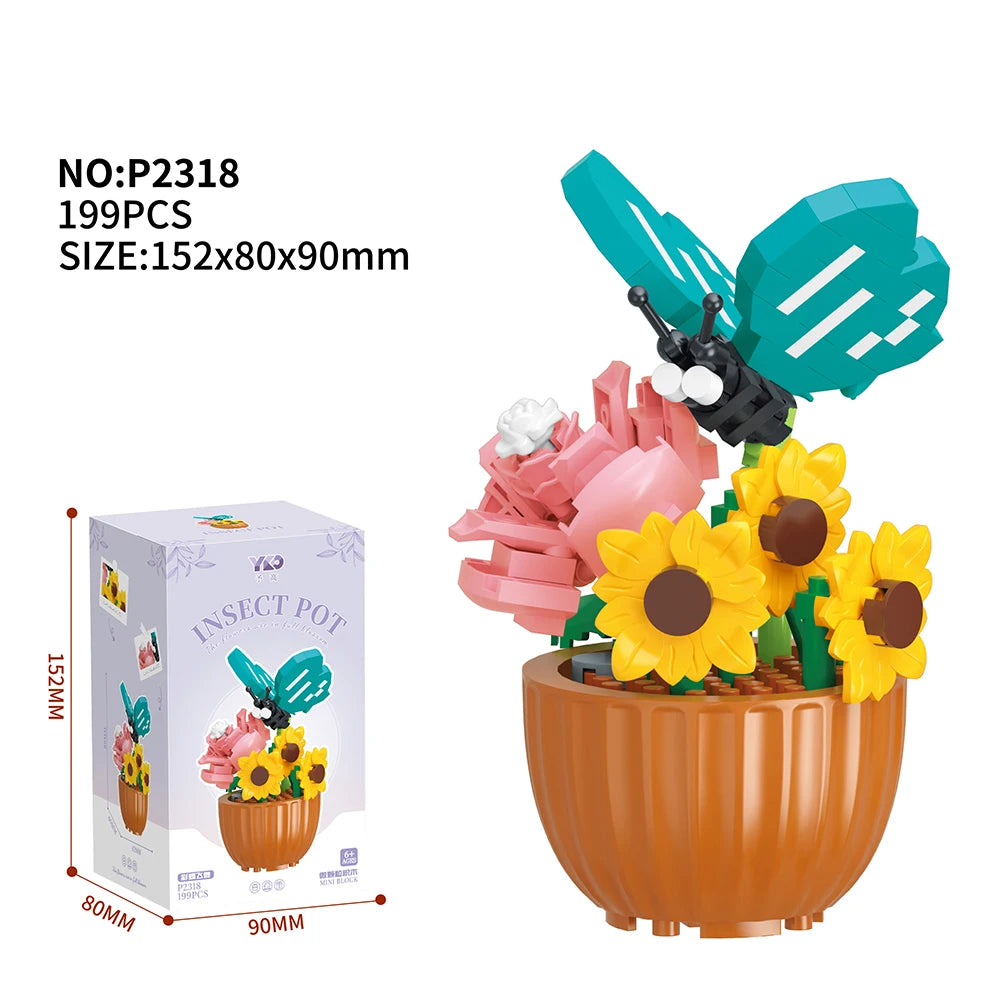 Best Selling Products 2024 Insect Series Plastic Building Blocks Flowers Potted Plant DIY Toys Christmas New Year Decor