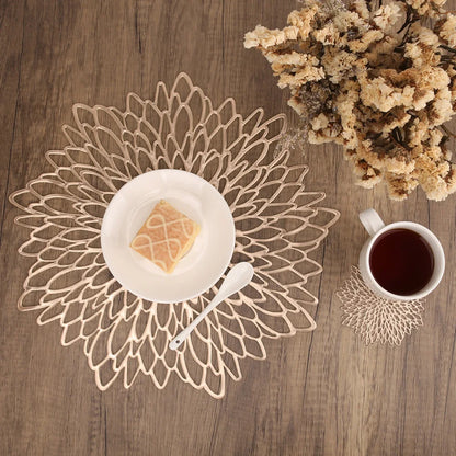 PVC Placemats Metallic Glitter Vinyl Dinning Table Mats Hollow Out Leaf Placemats For Thanksgiving Christmas Holiday Decorative