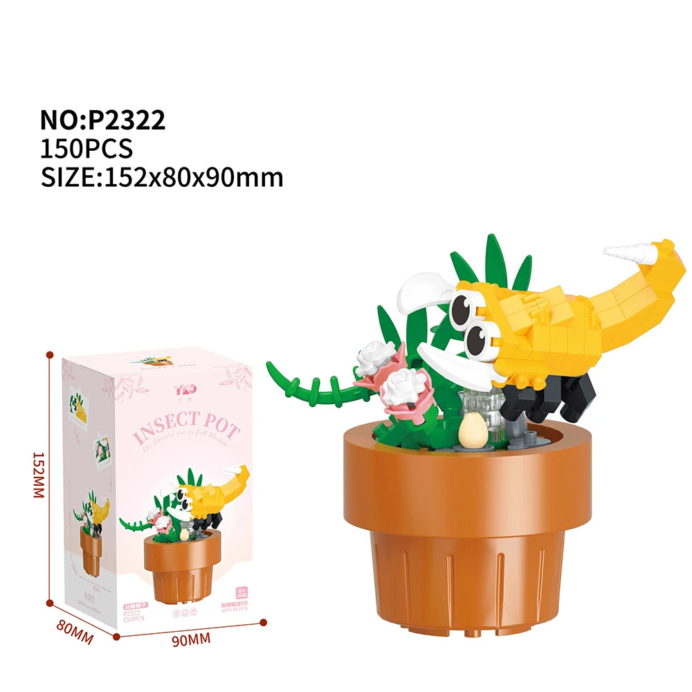 Best Selling Products 2024 Insect Series Plastic Building Blocks Flowers Potted Plant DIY Toys Christmas New Year Decor