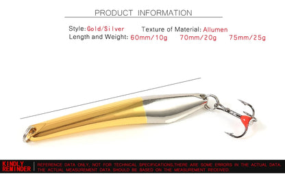 FTK Winter Ice Fishing Lure 10g 20g 25g Vertical Jigs Metal Spoonbait Hard Lure with Treble Hook for fishing of perch and pike