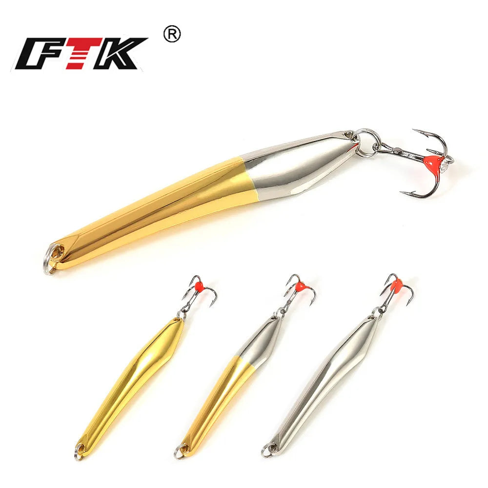 FTK Winter Ice Fishing Lure 10g 20g 25g Vertical Jigs Metal Spoonbait Hard Lure with Treble Hook for fishing of perch and pike