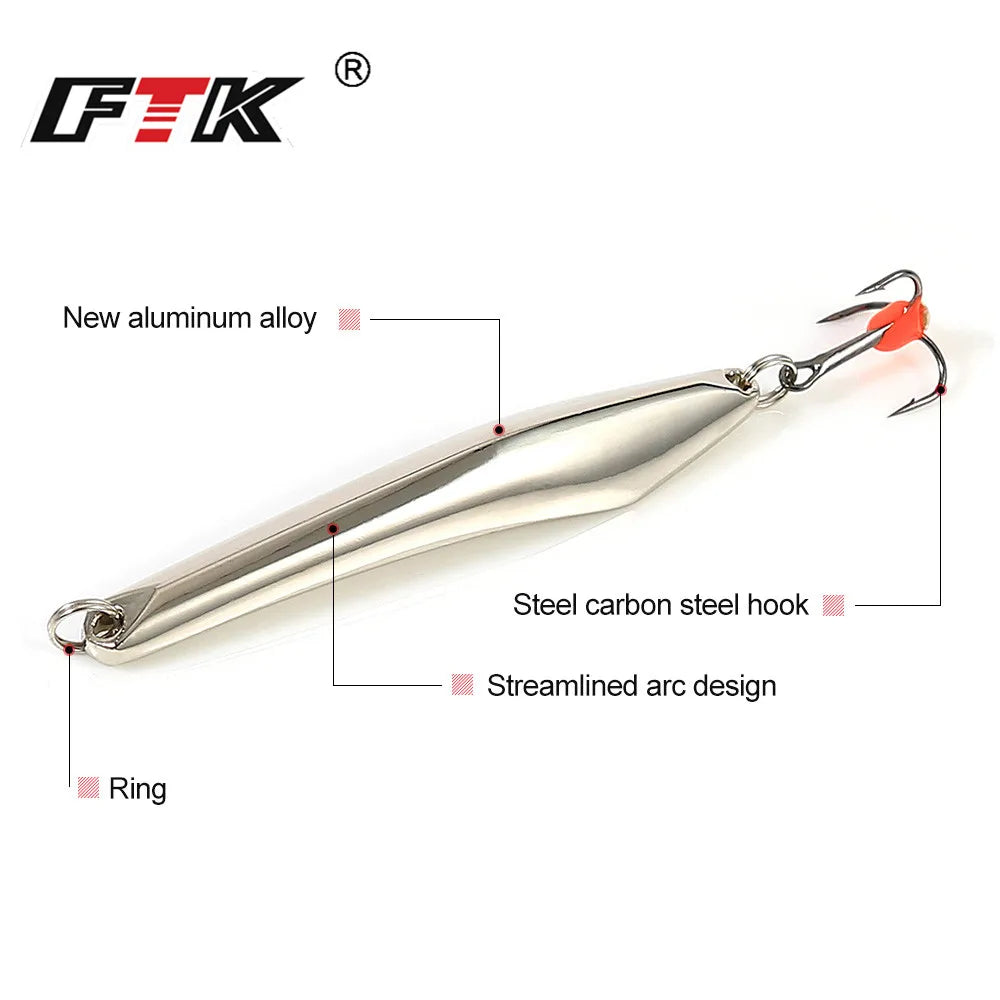 FTK Winter Ice Fishing Lure 10g 20g 25g Vertical Jigs Metal Spoonbait Hard Lure with Treble Hook for fishing of perch and pike