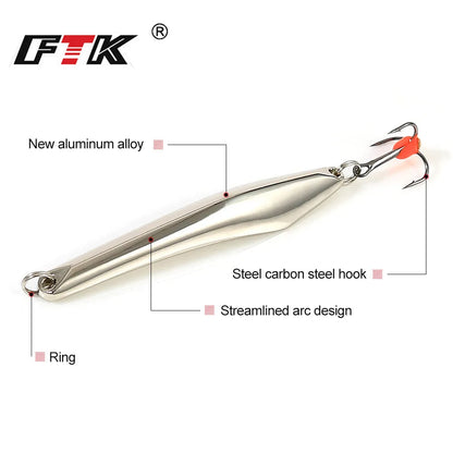 FTK Winter Ice Fishing Lure 10g 20g 25g Vertical Jigs Metal Spoonbait Hard Lure with Treble Hook for fishing of perch and pike