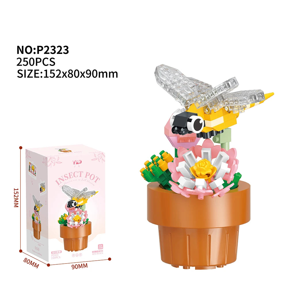 Best Selling Products 2024 Insect Series Plastic Building Blocks Flowers Potted Plant DIY Toys Christmas New Year Decor