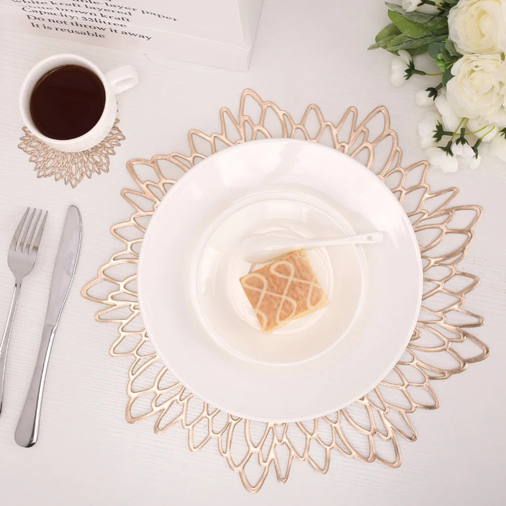 PVC Placemats Metallic Glitter Vinyl Dinning Table Mats Hollow Out Leaf Placemats For Thanksgiving Christmas Holiday Decorative