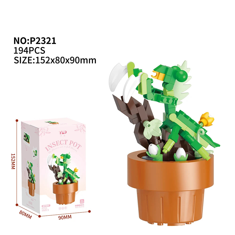 Best Selling Products 2024 Insect Series Plastic Building Blocks Flowers Potted Plant DIY Toys Christmas New Year Decor