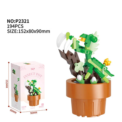 Best Selling Products 2024 Insect Series Plastic Building Blocks Flowers Potted Plant DIY Toys Christmas New Year Decor
