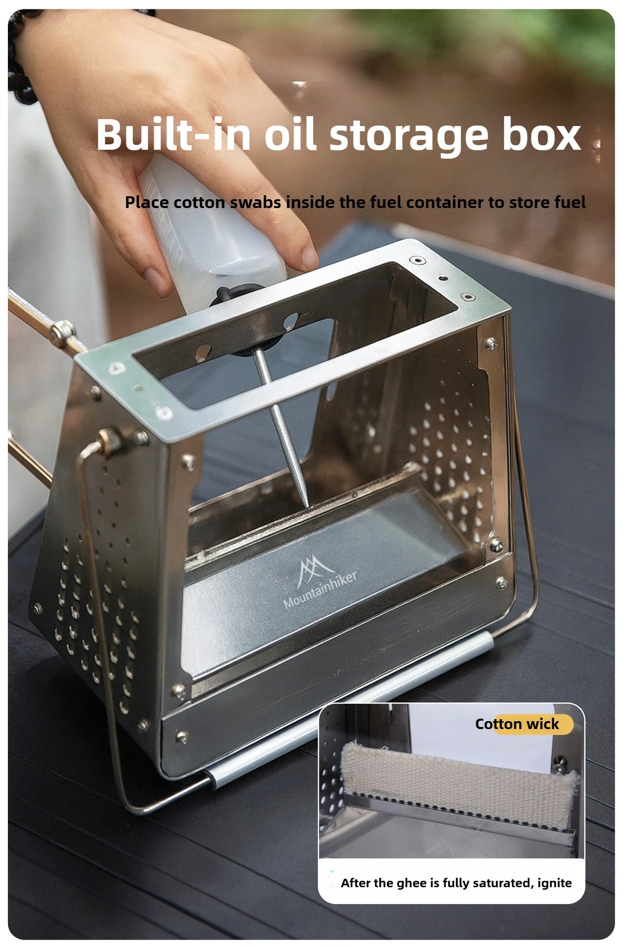 MOUNTAINHIKER Outdoor Camping Portable Burning Platform Stainless Steel Mini Firewood Stove Lightweight Small Observation Stove