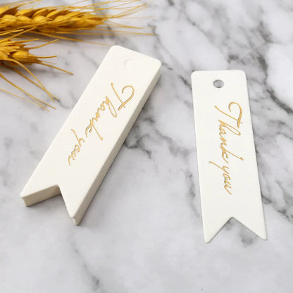 Gift Tags Thank You Cards 50pcs 7x2cm White Kraft Black Red Paper Labels Wedding Birthday Christmas Party Packaging Supplies