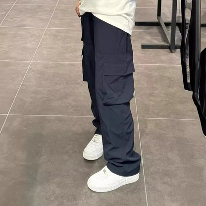 Multi Pocket Cargo Pants Men's Casual Pants Elastic Waist Jogging Pants Men's Large Pocket Straight Trousers Cargo Streetwear