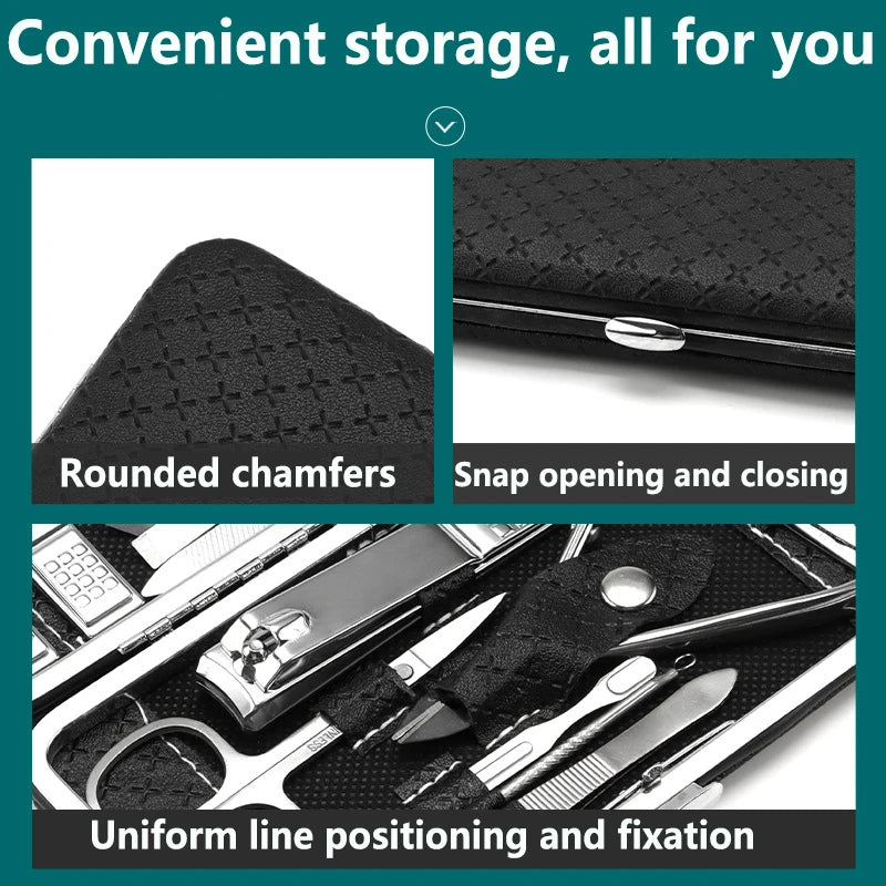 Juego de manicura, a full-function 19-piece professional stainless steel nail art set, portable nail clippers, gift creativity