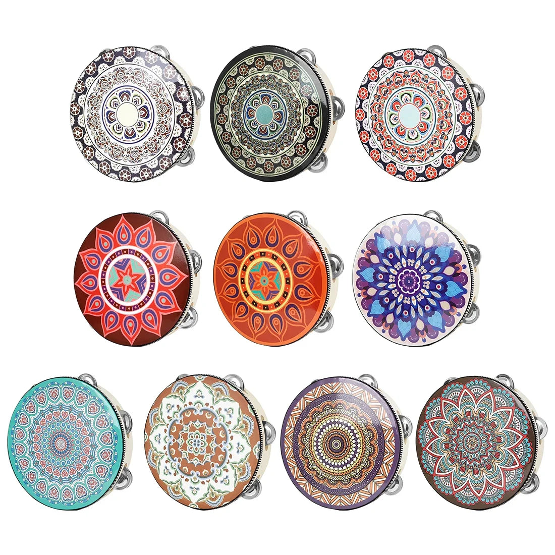 8 Inch Tambourine Bell Hand Drum Dunhuang Style Stainless Steel Bells Drums Percussion Musical Instruments Orff Children Gift