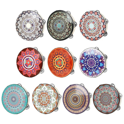 8 Inch Tambourine Bell Hand Drum Dunhuang Style Stainless Steel Bells Drums Percussion Musical Instruments Orff Children Gift