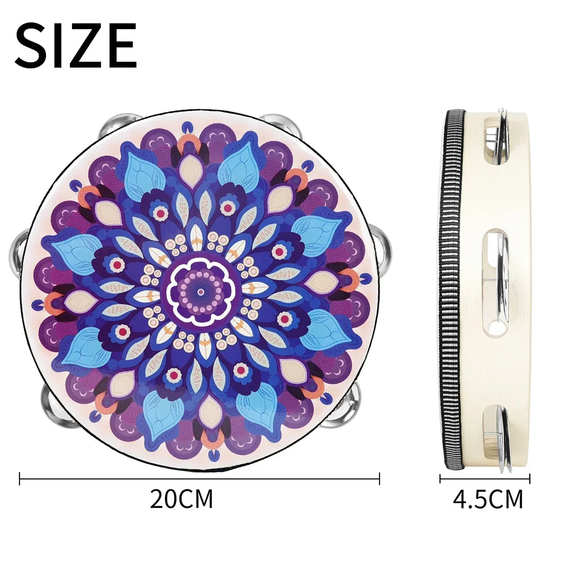 8 Inch Tambourine Bell Hand Drum Dunhuang Style Stainless Steel Bells Drums Percussion Musical Instruments Orff Children Gift