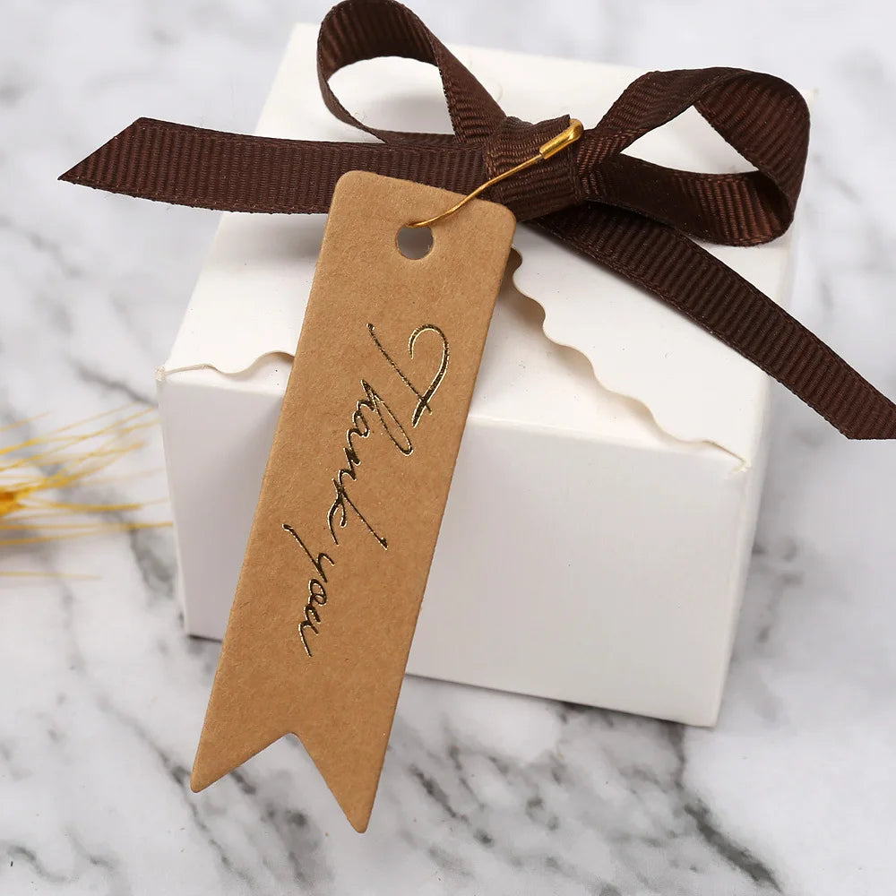 Gift Tags Thank You Cards 50pcs 7x2cm White Kraft Black Red Paper Labels Wedding Birthday Christmas Party Packaging Supplies