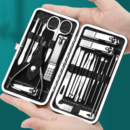 Juego de manicura, a full-function 19-piece professional stainless steel nail art set, portable nail clippers, gift creativity