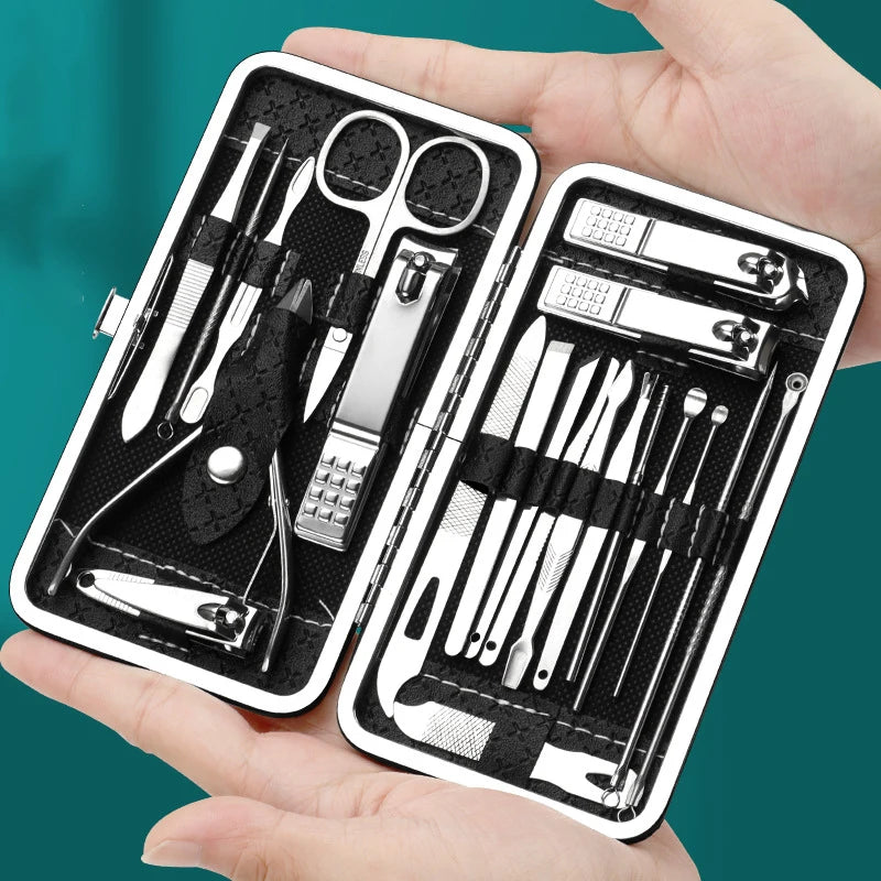 Juego de manicura, a full-function 19-piece professional stainless steel nail art set, portable nail clippers, gift creativity