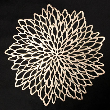 PVC Placemats Metallic Glitter Vinyl Dinning Table Mats Hollow Out Leaf Placemats For Thanksgiving Christmas Holiday Decorative