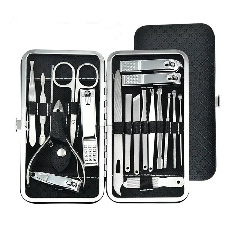 Juego de manicura, a full-function 19-piece professional stainless steel nail art set, portable nail clippers, gift creativity