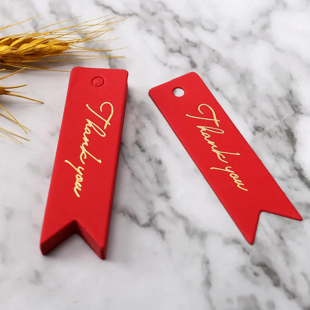 Gift Tags Thank You Cards 50pcs 7x2cm White Kraft Black Red Paper Labels Wedding Birthday Christmas Party Packaging Supplies