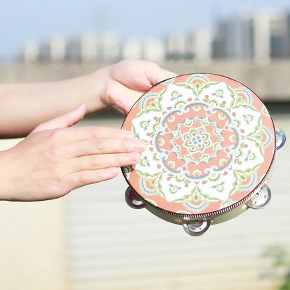 8 Inch Tambourine Bell Hand Drum Dunhuang Style Stainless Steel Bells Drums Percussion Musical Instruments Orff Children Gift