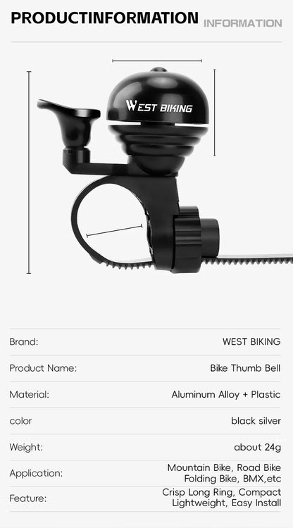 WEST BIKING Bicycle Vintage Ring Clear Sound MTB Road Bike Retro Bell Cycling Safety Warning Horn Bike Accessories Classic Bell