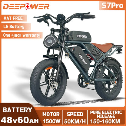 DEEPOWER S7Pro Off-Road Electric Bike for 1500W Motor 48V 60AH LG Battery with Adults Mountain Ebike All-Terrain Motorcycle