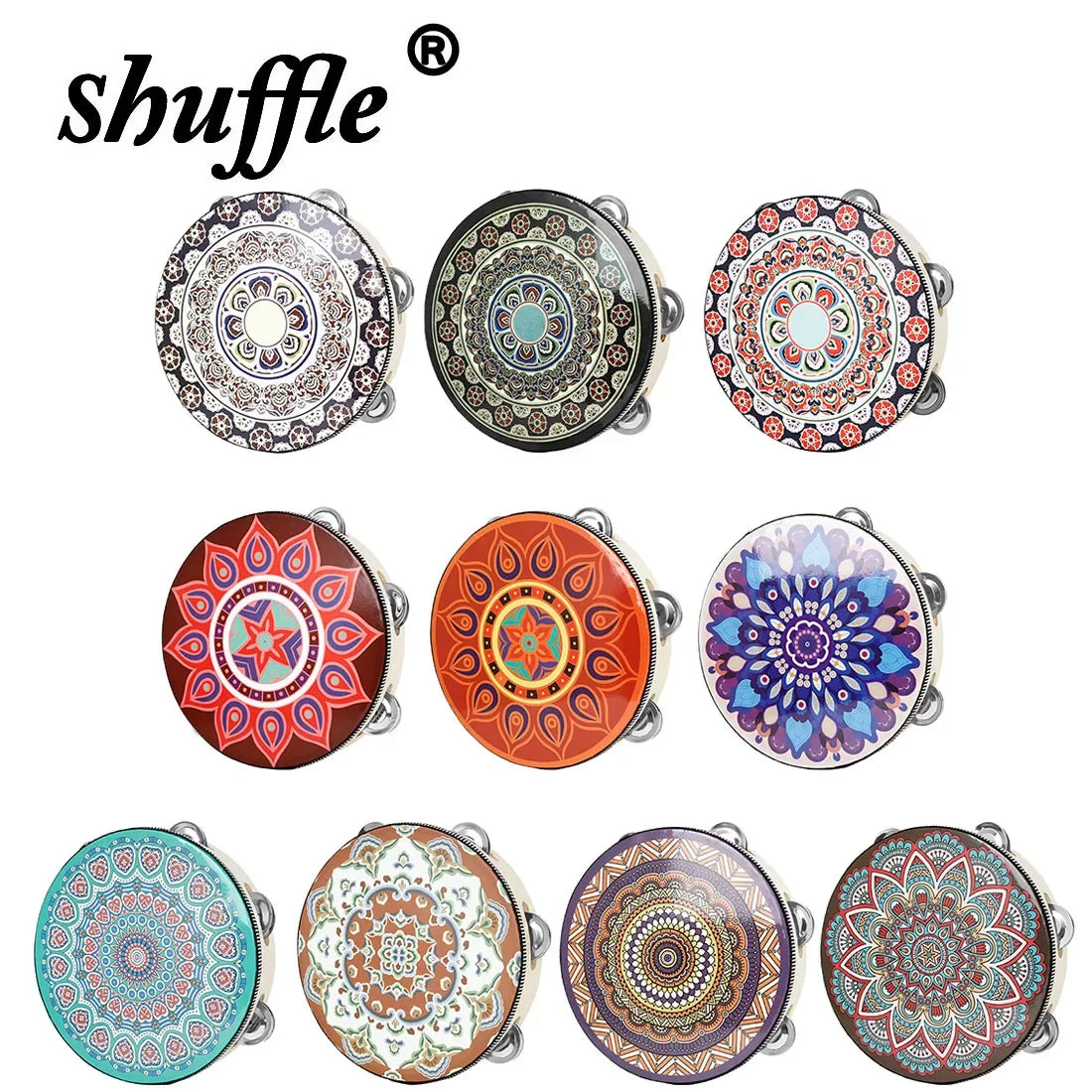 8 Inch Tambourine Bell Hand Drum Dunhuang Style Stainless Steel Bells Drums Percussion Musical Instruments Orff Children Gift