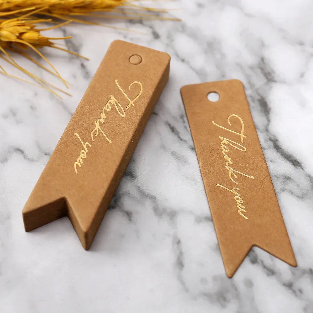 Gift Tags Thank You Cards 50pcs 7x2cm White Kraft Black Red Paper Labels Wedding Birthday Christmas Party Packaging Supplies