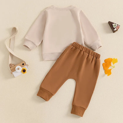 Adorable Baby Thanksgiving Clothes Set with Cute Embroidered Sweatshirt and Solid Pants for Toddler Boys and Girls