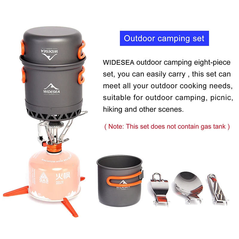 Widesea Portable Camping Cookware Set Aluminum  1.3L Pot 440ML Cup Stove Cutlery Set Bracket for Outdoor Cooking Hiking Backpack