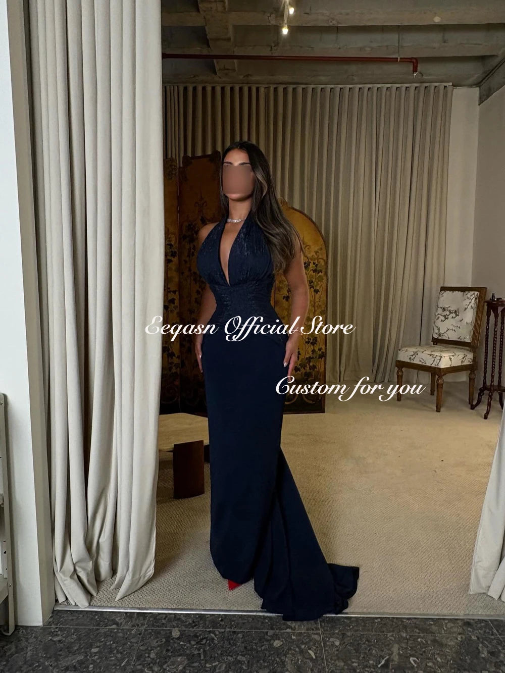 Vestidos De Fiesta Prom  فساتين سهرة Womens Dress for Special Occasions Customized Navy Blue Evening Dresses Luxury