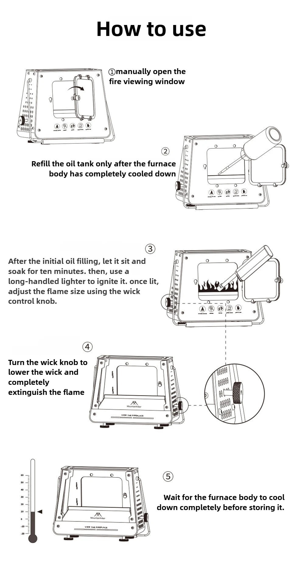 MOUNTAINHIKER Outdoor Camping Portable Burning Platform Stainless Steel Mini Firewood Stove Lightweight Small Observation Stove