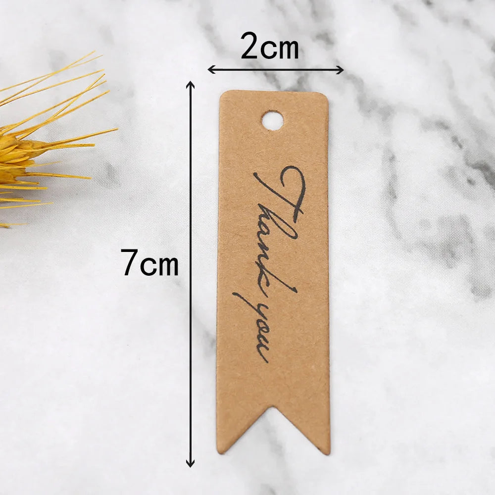 Gift Tags Thank You Cards 50pcs 7x2cm White Kraft Black Red Paper Labels Wedding Birthday Christmas Party Packaging Supplies