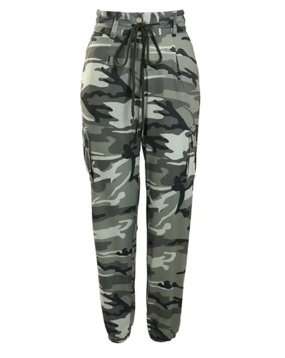 Cargo Pants for Women Camouflage Print Drawstring Pocket Design Pant 2024 Spring Casual High Waist Daily Cuffed Long Trousers