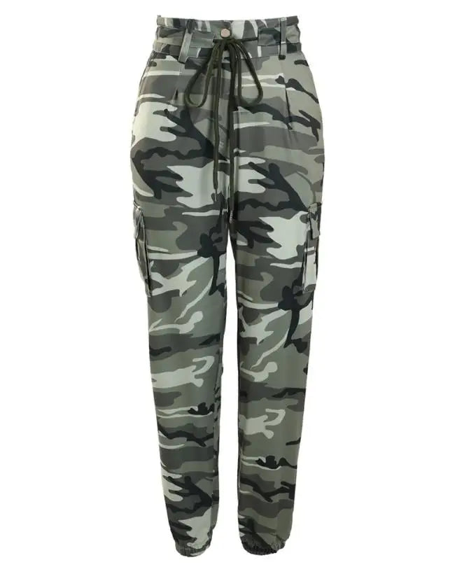 Cargo Pants for Women Camouflage Print Drawstring Pocket Design Pant 2024 Spring Casual High Waist Daily Cuffed Long Trousers