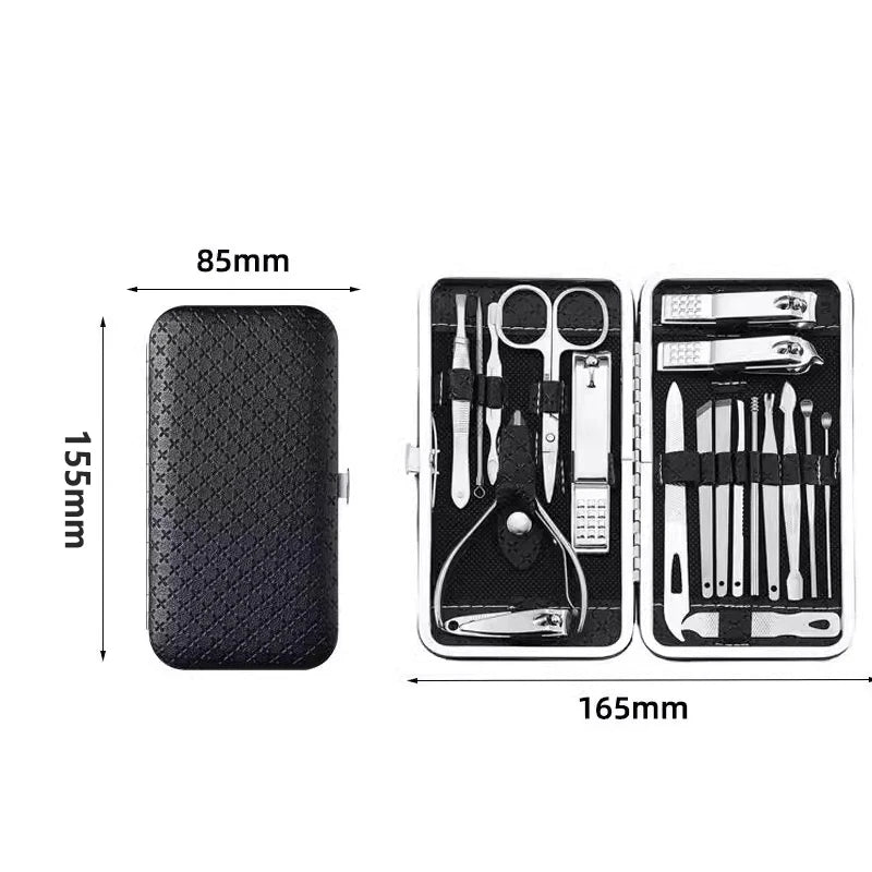 Juego de manicura, a full-function 19-piece professional stainless steel nail art set, portable nail clippers, gift creativity