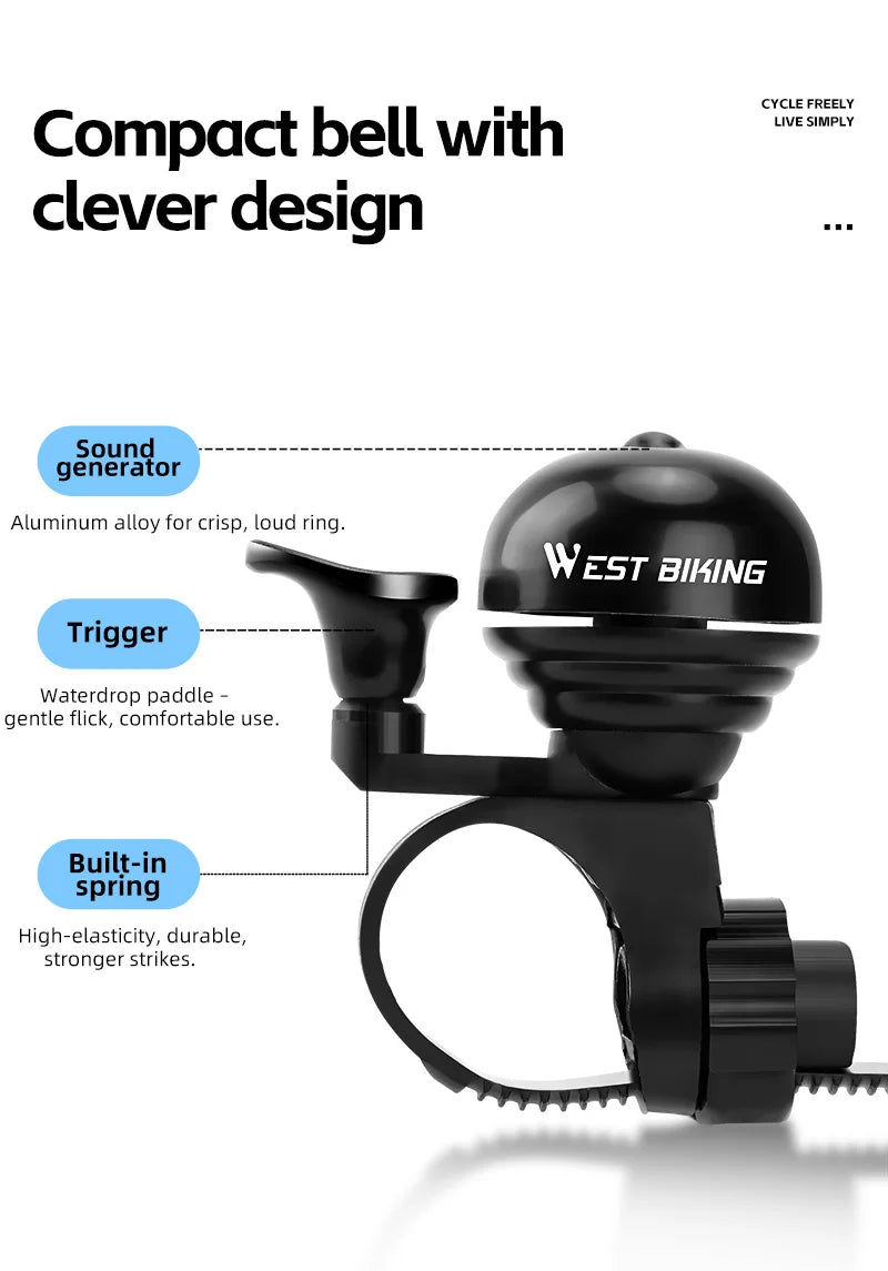 WEST BIKING Bicycle Vintage Ring Clear Sound MTB Road Bike Retro Bell Cycling Safety Warning Horn Bike Accessories Classic Bell