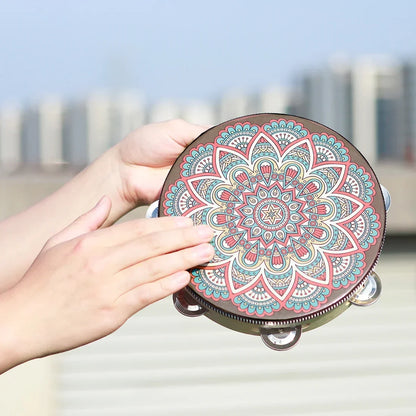 8 Inch Tambourine Bell Hand Drum Dunhuang Style Stainless Steel Bells Drums Percussion Musical Instruments Orff Children Gift